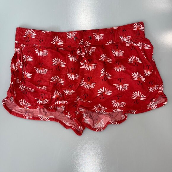 So Red Floral Womens Shorts With Elastic‎ Waist & Pockets Large - Picture 1 of 5